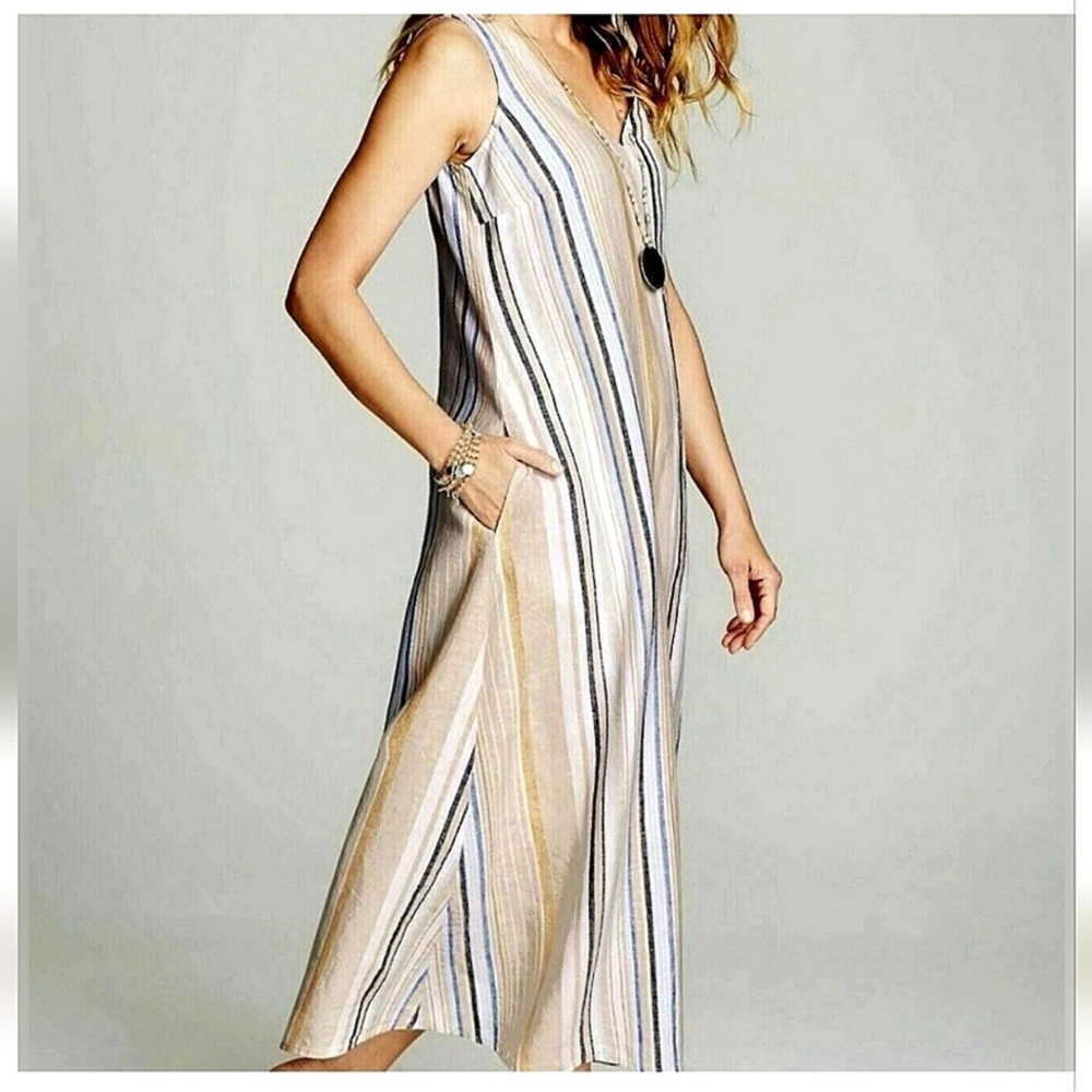 J. Jill Striped Midi Dress in Blue and Cream